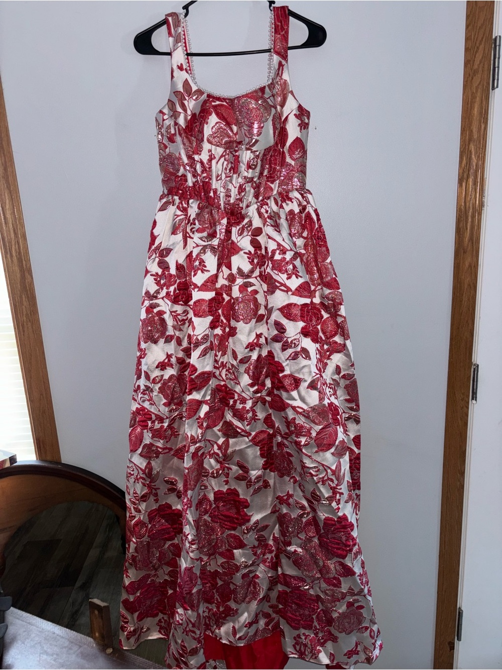 Red Floral Maxi Dress - Elegant Sleeveless Evening Gown